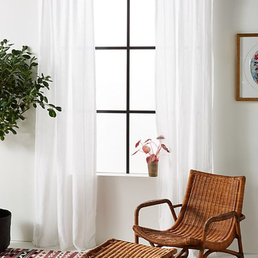Anthropologie Stitched Linen White w/ Grey Stitch